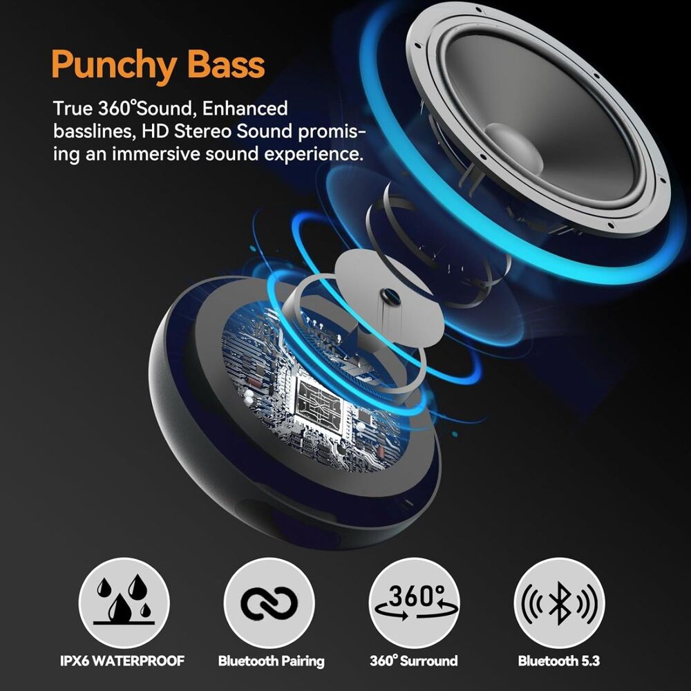 Waterproof Bluetooth Speaker, Outdoor Portable Speaker, Wireless Shower Speaker